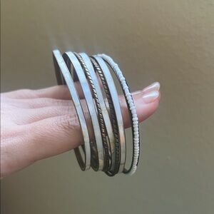 Elegant Silver and Black Bangle Set